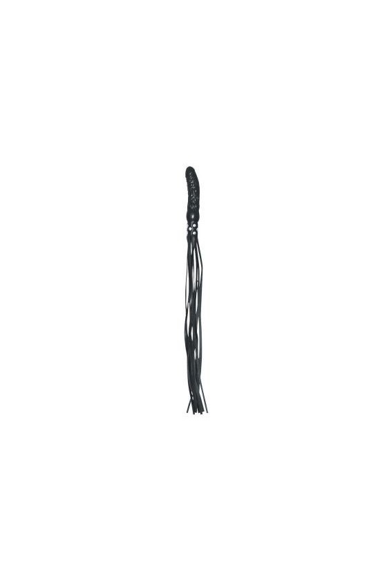 Flogger gatto a 9 code con manico a forma di fallo 19 cm utilizzabile di colore nero tutto in PVC ABS