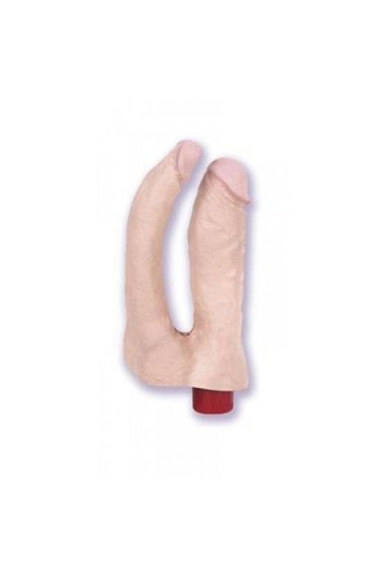 Doppio dildo realistico vibrante in PVC ABS con ghiera 14 e 16 cm color carne