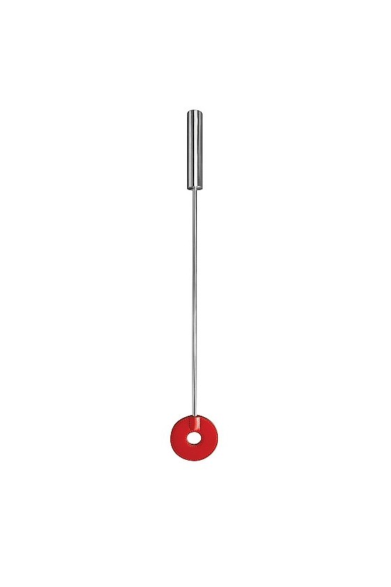 Frusta con asta di metallo 56 cm e cerchio in ecopelle in punta di colore rosso