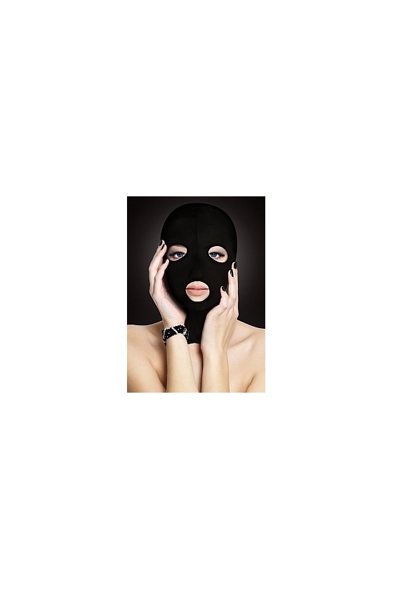 Maschera BDSM sottomissione di colore nero con fessure occhi e bocca