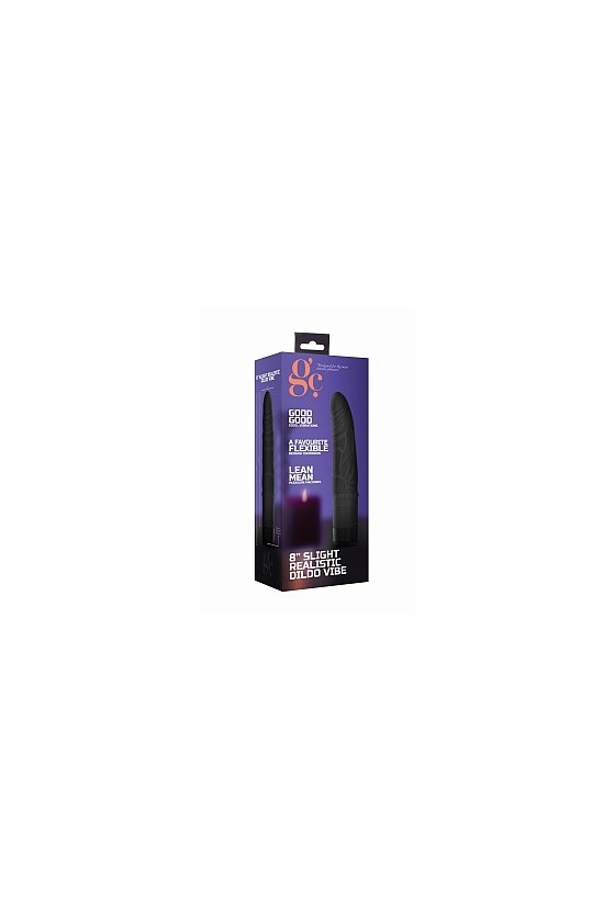 Dildo realistico vibrante in TPE ABS 19,5 cm con ghiera, di colore nero traslucido