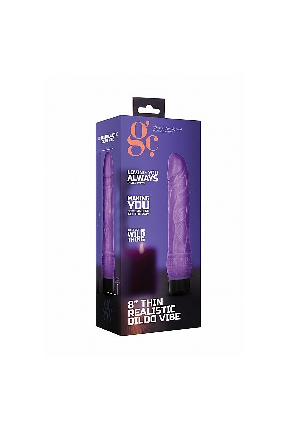 Dildo realistico vibrante in TPE ABS 20,8 cm con ghiera, di colore viola traslucido