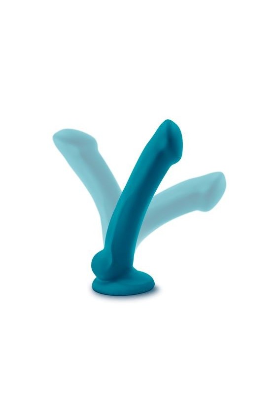 Dildo stilizzato flessibile in silicone ABS 16 cm con testicoli di colore ottanio con ventosa aderente