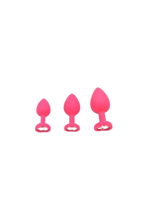 Kit plug anali in silicone dalle dimensioni graduali di colore rosa con gemma a forma di cuore