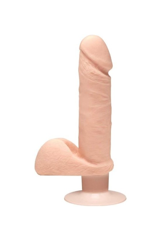 Dildo realistico vibrante in TPE ABS con testicoli, ghiera e ventosa aderente, 17 cm color carne