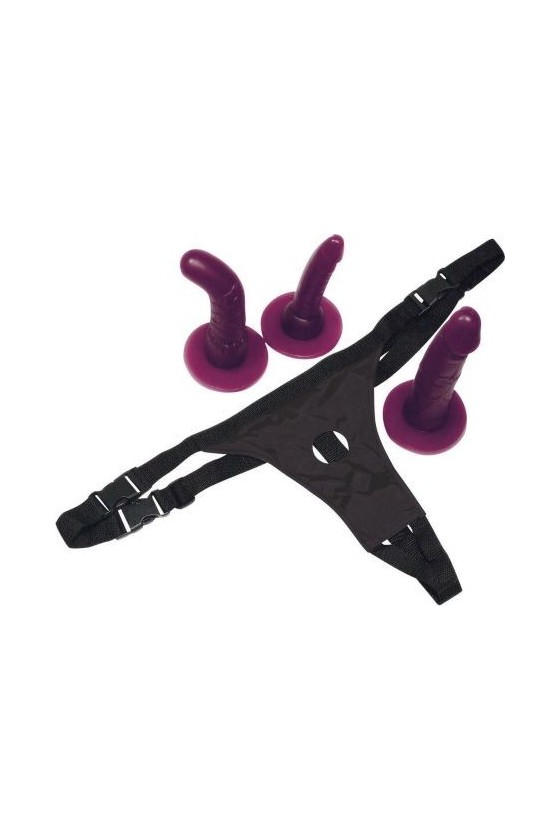 Mutanda strap on regolabile con tre falli TPE ABS di colore viola