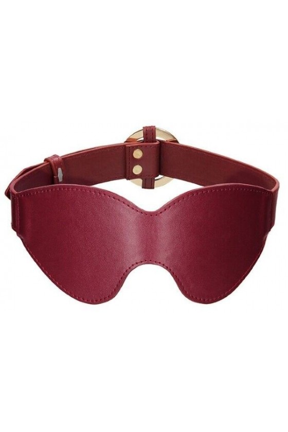 Mascherina bondage in ecopelle e metallo di colore rosso scuro e con cinghia regolabile