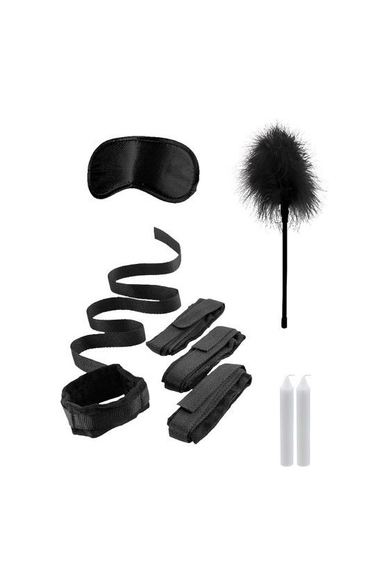 Kit bondage con costrittori per polsi e caviglie da legare al letto misura regolabile, candele bianche, mascherina e piuma