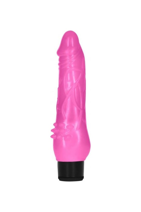 Dildo realistico vibrante in TPE ABS 20,2 cm con ghiera, di colore rosa traslucido
