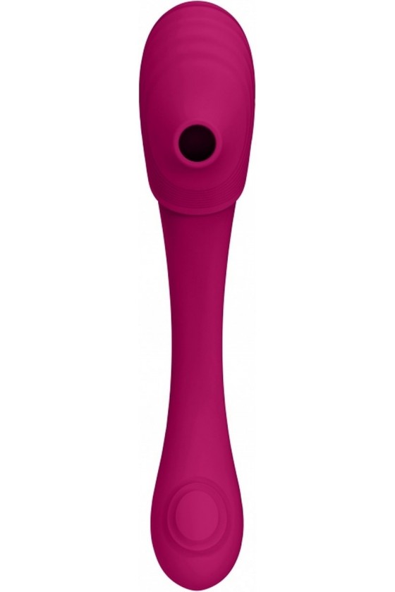 Doppio vibratore in silicone per stimolazione clitoridea e penetrazione vaginale di colore fucsia