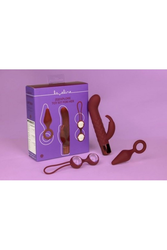 Kit di mini vibratore rabbit, plug anale e palline di Kegel in silicone di colore rosso