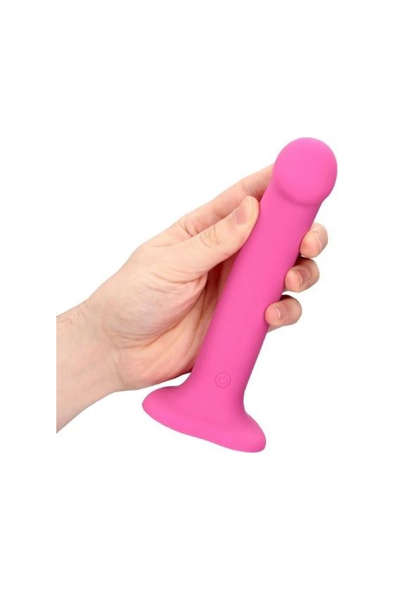 Dildo stilizzato vibrante in silicone ABS con ventosa aderente di colore fucsia 16,5 cm