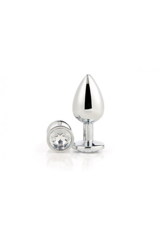 Plug anale in metallo color argento 7,1 cm con gemma