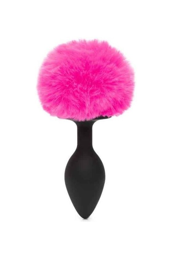 Plug anale in silicone di colore nero con pon pon rosa