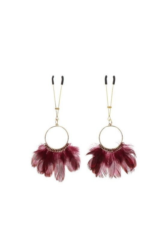 Pinzette per capezzoli con cerchi pendenti e piume stile burlesque