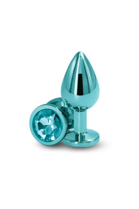 Plug anale in alluminio di colore blu con gemma alla base 8 cm