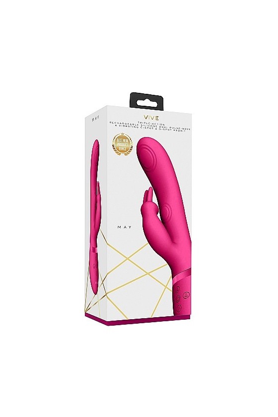 Vibratore rabbit e punto G in silicone ABS di colore fucsia con triplo motore e doppia stimolazione vaginale