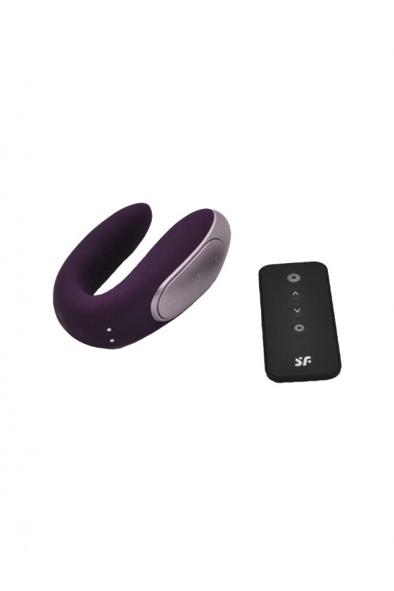 Vibratore a c per coppia in silicone di colore viola con telecomando a distanza e app