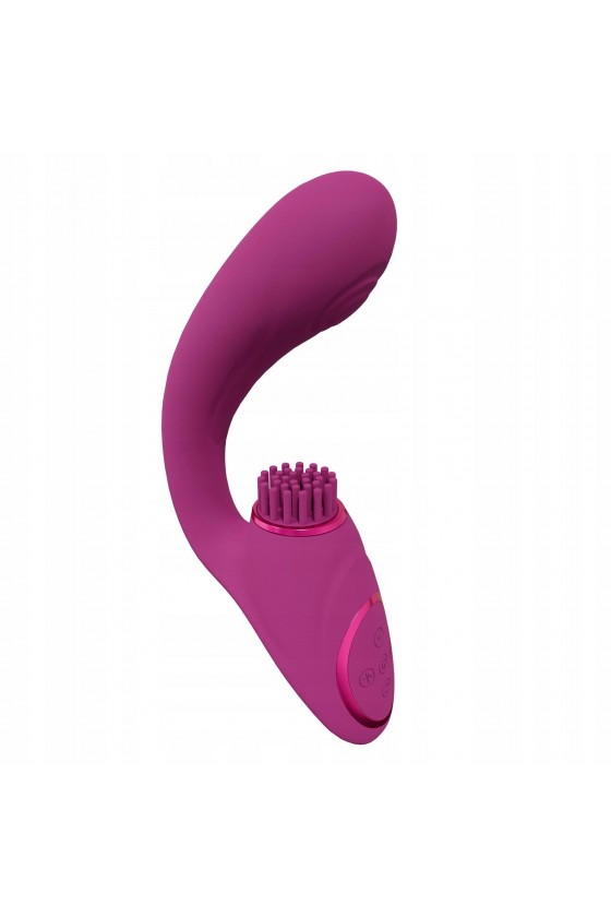 Vibratore rabbit e punto G in silicone ABS di colore fucsia triplo motore frange vibranti per stimolazione clitoride