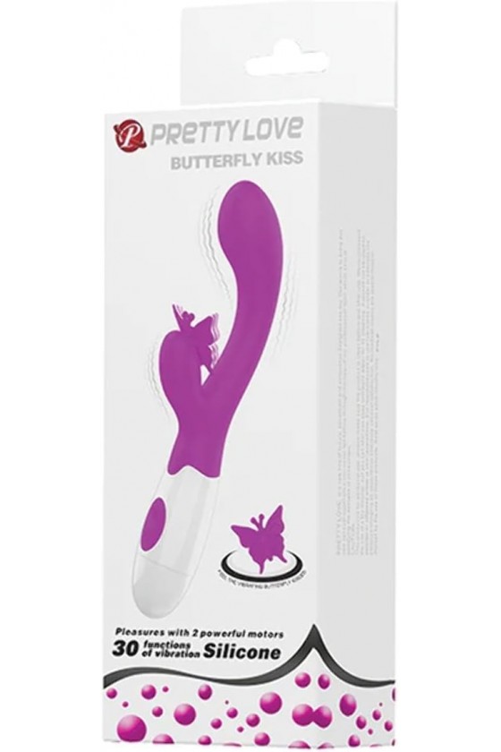 Vibratore rabbit e punto G in silicone ABS di colore fucsia con farfallina su parte esterna