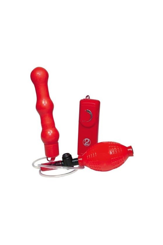 Dildo anale gonfiabile e vibrante di colore rosso con telecomando a filo e pompetta