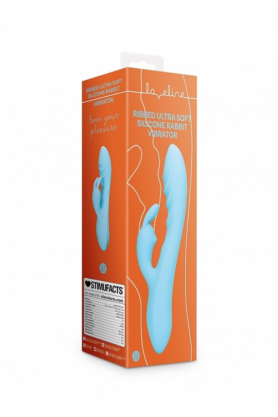 Vibratore rabbit in silicone con dettagli in rilievo di colore celeste