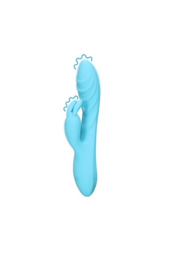 Vibratore rabbit in silicone con dettagli in rilievo di colore celeste