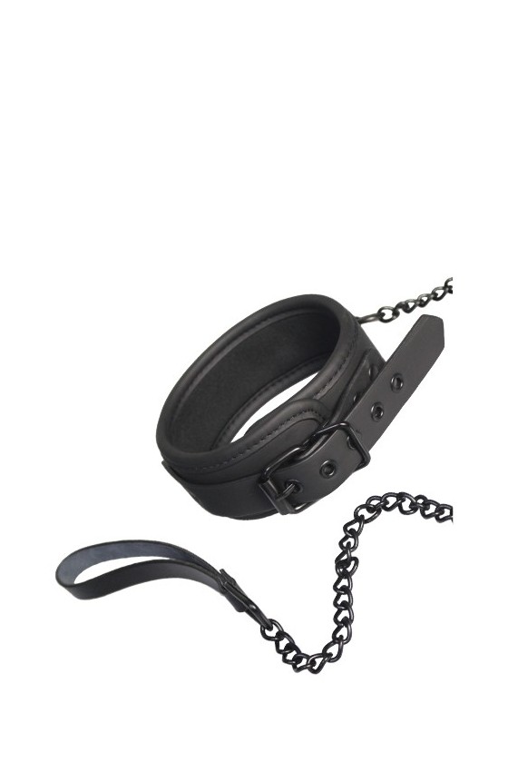 Collare BDSM con catena e guinzaglio, cinghia regolabile, in PU neoprene e metallo di colore nero