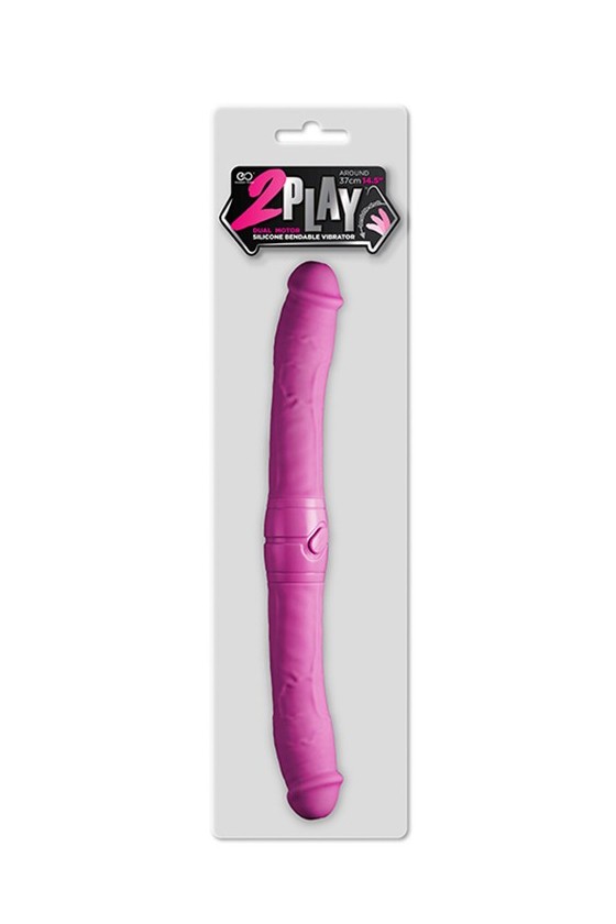 Dildo realistico vibrante con doppio glande in silicone ABS 34,5 cm di colore fucsia