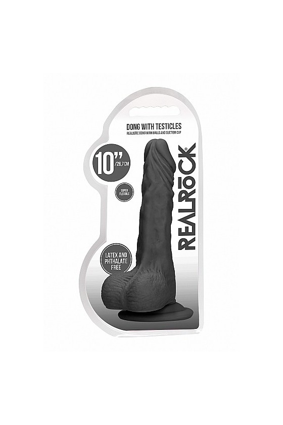 Dildo realistico in PVC ABS 27 cm con testicoli e ventosa aderente di colore nero