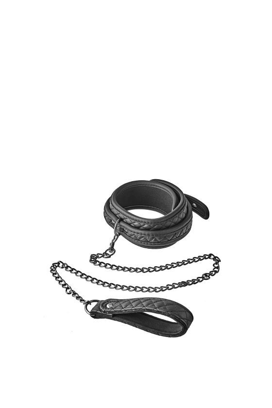Collare BDSM con catena rimovibile e guinzaglioin neoprene e PU, cinghia regolabile, di colore nero