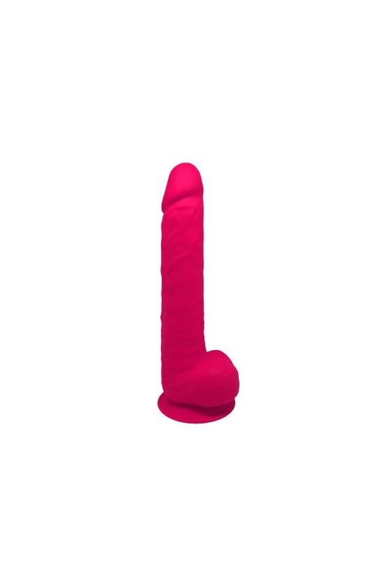 Dildo realistico in silicone silexpan ABS 38 cm con testicoli e ventosa aderente di colore fucsia