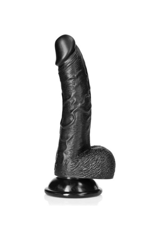 Dildo realistico curvo in PVC ABS 20 cm con testicoli e ventosa aderente di colore nero